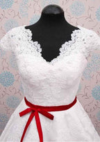 Sashes Ball Gown with Scalloped Neckline, Sleeveless Design, and Tea-Length Lace BM bride