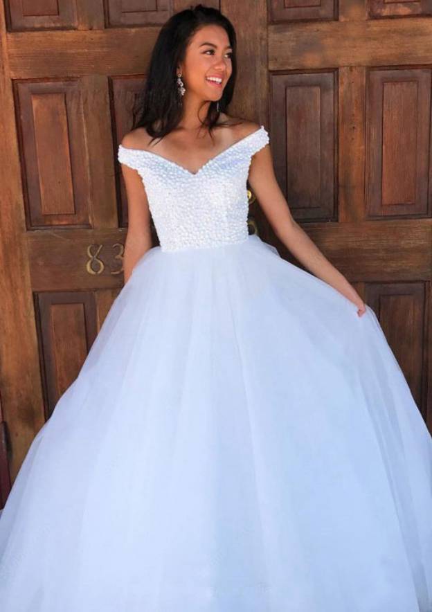 Beaded Appliqued Sleeveless A-Line Wedding Dress with Long Tulle Skirt BM bride