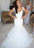 Lace Ruffles Scalloped Neck Sleeveless Trumpet/Mermaid Wedding Dress with Court Train and Tulle BM bride