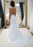 Lace Sweetheart Sleeveless Sheath/Column Wedding Dress with Court Train BM bride
