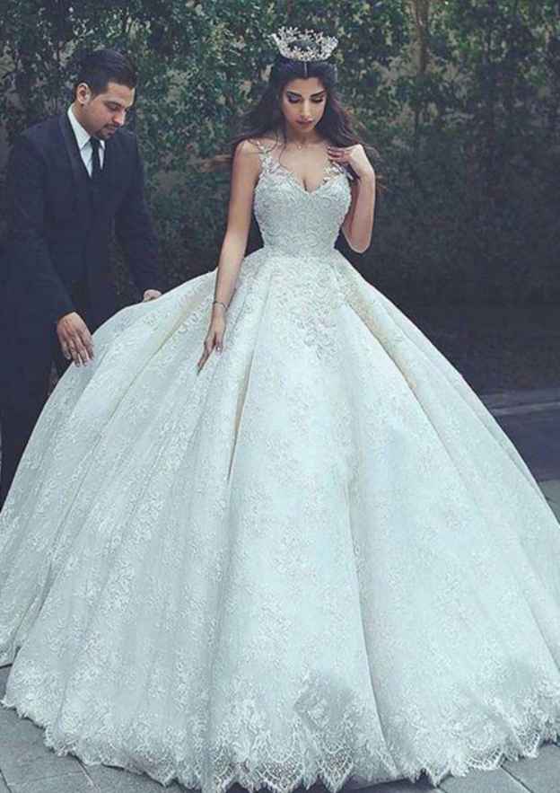 Sophisticated Ball Gown Bateau Sleeveless Long/Floor-Length Lace Wedding Dress BM bride