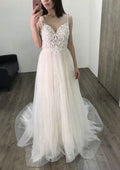 Lace Sweetheart Sleeveless Wedding Dress with Court Train for A-Line Silhouette, Ideal for Garden/Outdoor Weddings BM bride