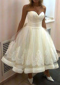Appliqued Lace Ball Gown with Ankle-Length Sleeveless Sweetheart Neckline and Tulle BM bride
