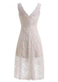 Sleeveless Asymmetrical Lace Wedding Dress with A-Line/Princess V-Neck BM bride