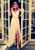 Lace Waistband Split A-Line/Princess V-Neck Sleeveless Wedding Dress with Sweep Train in Chiffon BM bride