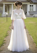 Charming Half Sleeve Sweetheart Tulle Wedding Dress with Intricate Appliques and Long/Floor-Length A-line/Princess Fit BM bride