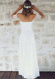 Lace Appliqued Short Sleeve Off-The-Shoulder Wedding Dress with Long Skirt for A-Line Style BM bride