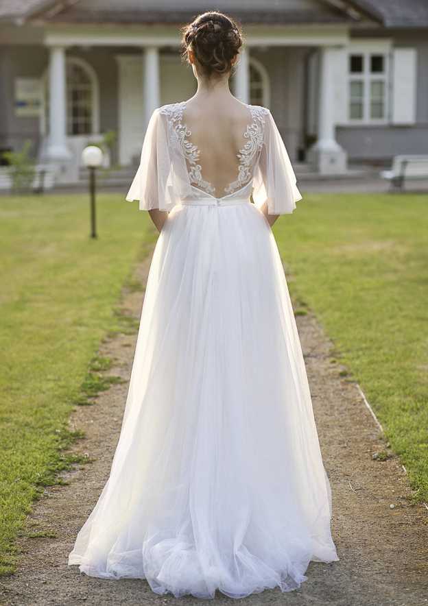 Charming Half Sleeve Sweetheart Tulle Wedding Dress with Intricate Appliques and Long/Floor-Length A-line/Princess Fit BM bride