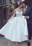 Elegant Ball Gown Sweetheart Sleeveless Ankle-Length Satin Wedding Dress with Lace Accents BM bride