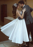 Elegant Ball Gown Sweetheart Sleeveless Ankle-Length Satin Wedding Dress with Lace Accents BM bride