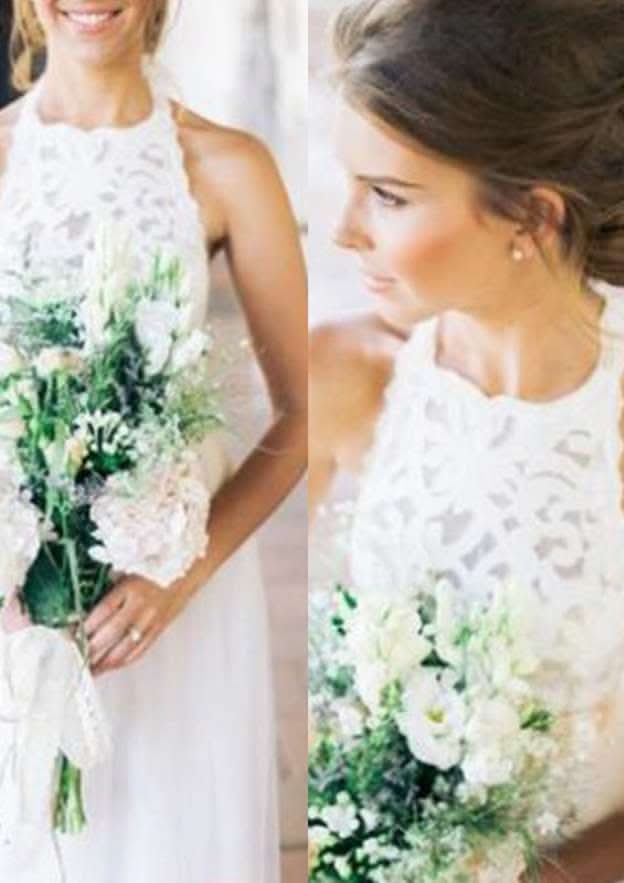 Beautiful A-Line/Princess Scoop Neck Sleeveless Long Floor-Length Tulle Wedding Dress with Lace Sashes BM bride