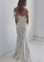 Lace Sweep Train Off-The-Shoulder Sleeveless Sheath Wedding Dress BM bride
