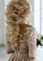 Lace V-Neck Long Satin Prom Dress for A-Line Silhouette BM bride