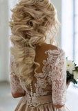 Lace V-Neck Long Satin Prom Dress for A-Line Silhouette BM bride