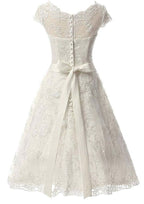 Sashes Bateau Sleeveless Tea-Length Lace A-Line Wedding Dress BM bride