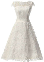 Sashes Bateau Sleeveless Tea-Length Lace A-Line Wedding Dress BM bride