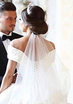 Off-the-Shoulder Sleeveless Ball Gown Wedding Dress with Lace and Chapel Train BM bride