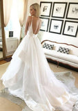 Ruffles V-Neck Sleeveless Ball Gown Wedding Dress with Chapel Train in Tulle BM bride