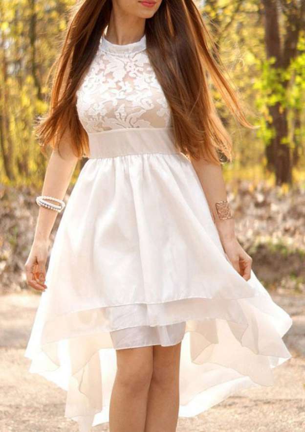 Appliqued Chiffon A-Line Wedding Dress with Sleeveless Asymmetrical Scoop Neckline BM bride