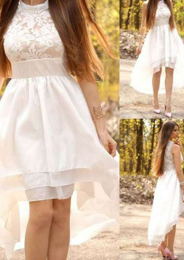 Appliqued Chiffon A-Line Wedding Dress with Sleeveless Asymmetrical Scoop Neckline BM bride