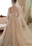 Appliqued Lace A-Line/Princess Wedding Dress with Scoop Neckline and Sleeveless Design, Featuring a Court Train BM bride