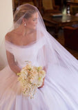 Appliqued Off-The-Shoulder Ball Gown Wedding Dress with Sleeveless Design and Long Tulle Skirt BM bride