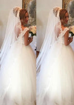Lace V-Neck Sleeveless Ball Gown with Long Floor-Length Tulle BM bride