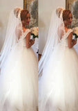 Lace V-Neck Sleeveless Ball Gown with Long Floor-Length Tulle BM bride