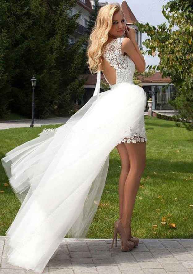 Detachable Lace Sleeveless A-Line Wedding Dress with Bateau Neckline BM bride