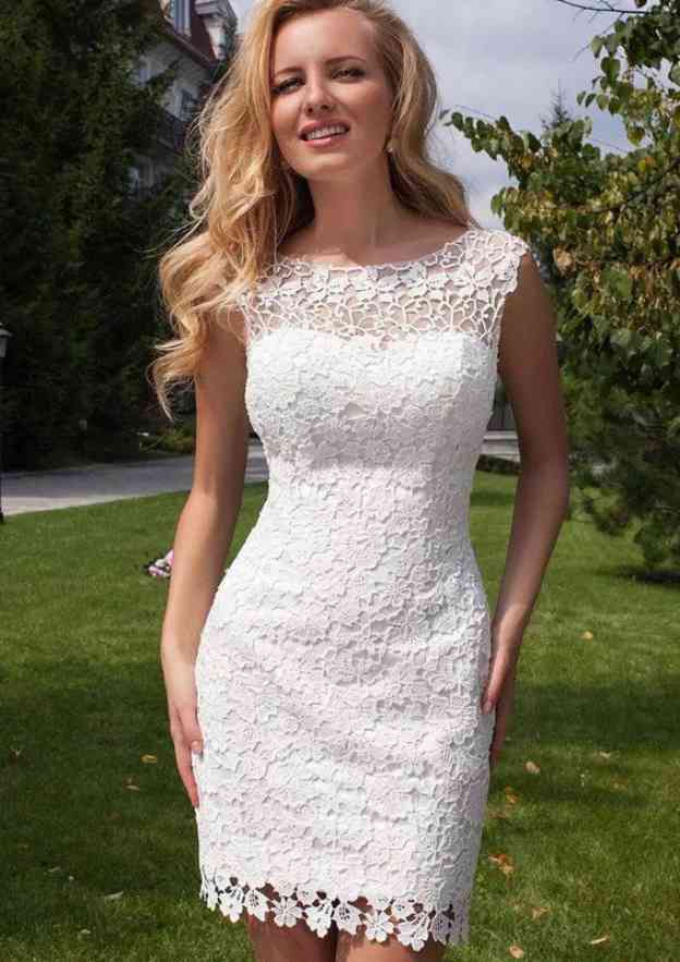 Detachable Lace Sleeveless A-Line Wedding Dress with Bateau Neckline BM bride