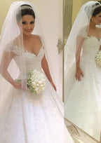 Charming Ball Gown V-Neck Sleeveless Long/Floor-Length Lace Wedding Dress with Beaded Embellishments BM bride