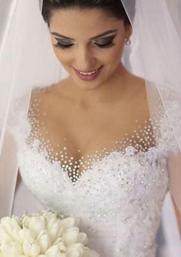 Charming Ball Gown V-Neck Sleeveless Long/Floor-Length Lace Wedding Dress with Beaded Embellishments BM bride