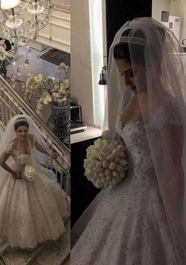Charming Ball Gown V-Neck Sleeveless Long/Floor-Length Lace Wedding Dress with Beaded Embellishments BM bride