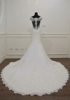 Classic Sheath/Column Off-the-Shoulder Sleeveless Wedding Dress: Chapel Train with Lace and Applique Sequins BM bride