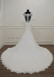 Classic Sheath/Column Off-the-Shoulder Sleeveless Wedding Dress: Chapel Train with Lace and Applique Sequins BM bride