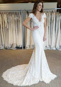 Scalloped Neck Sleeveless Trumpet/Mermaid Wedding Dress with Lace and Court Train BM bride
