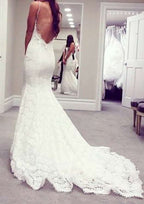 Sweetheart Sleeveless Trumpet/Mermaid Wedding Dress with Lace and Court Train BM bride