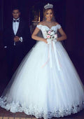 Elegant Ball Gown Off-the-Shoulder Sleeveless Long/Floor-Length Wedding Dress with Intricate Lace Detailing BM bride