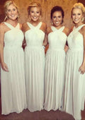 Floor-Length Chiffon Bridesmaid Dress, A-Line/Princess Cut, V-Neck, Sleeveless, With Pleats BM bride