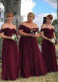 Long/Floor-Length Chiffon Bridesmaid Dress, A-Line/Princess Cut, Off-The-Shoulder, Sleeveless, With Pleated BM bride
