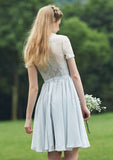 Short/Mini Chiffon Bridesmaid Dress, A-Line/Princess Style, Scalloped Neck, Short Sleeve, With Lace BM bride