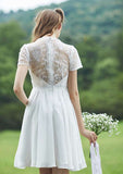 Short/Mini Chiffon Bridesmaid Dress, A-Line/Princess Style, Scalloped Neck, Short Sleeve, With Lace BM bride
