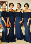 Jersey Bridesmaid Dress, Sheath/Column Shape, Square Neck, Half Sleeve, Sweep Train, With Lace BM bride