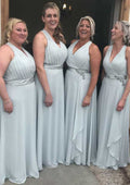 Floor-Length Chiffon Bridesmaid Dress, A-Line/Princess Cut, V-Neck, Sleeveless, With Pleated Waistband BM bride