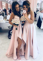 A-Line/Princess Sweetheart Asymmetrical Sleeveless Elastic Satin Bridesmaid Dress, With Pleats And Split BM bride