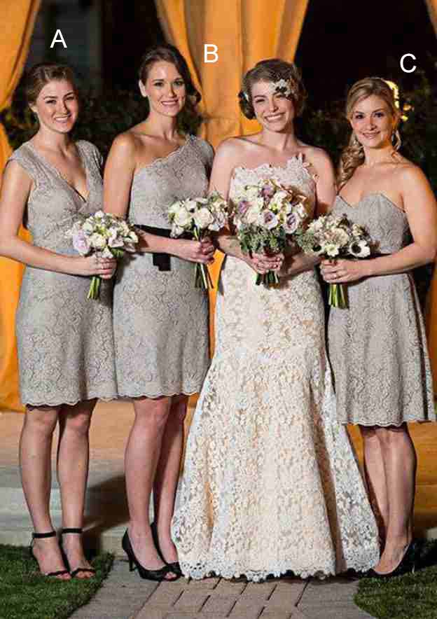 Knee-Length Lace Bridesmaid Dress, A-Line/Princess Style, V-Neck, Sleeveless, With Bowknot And Pleats BM bride
