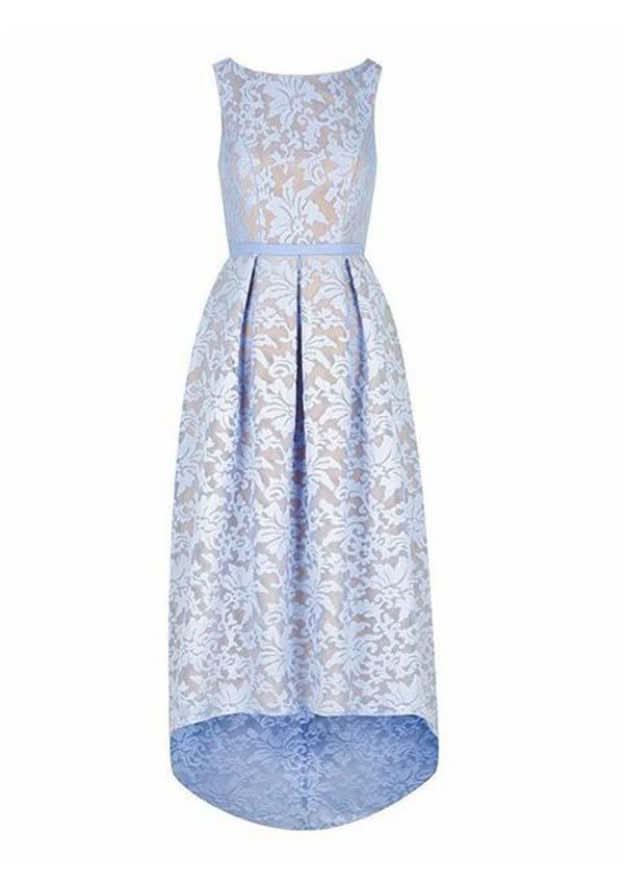Asymmetrical Lace Bridesmaid Dress, A-Line/Princess Cut, Bateau Neck, Sleeveless, With Pleats BM bride