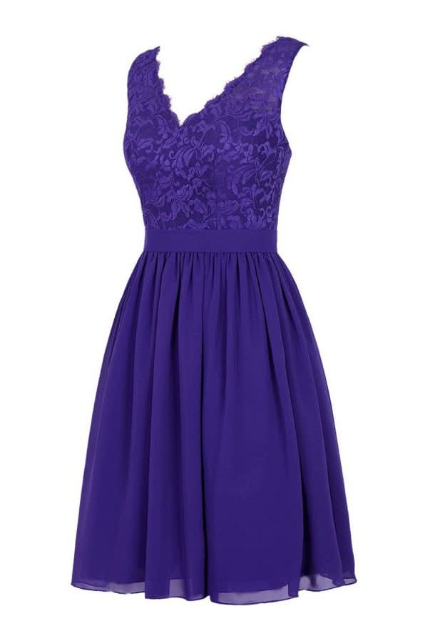 (Duplicate Of #12) Knee-Length Chiffon Bridesmaid Dress, A-Line/Princess Cut, V-Neck, Sleeveless, With Lace