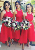 Asymmetrical Elastic Satin Bridesmaid Dress, A-Line/Princess Cut, Scoop Neck, Sleeveless BM bride