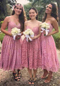 Tea-Length Lace Bridesmaid Dress, A-Line/Princess Style, Sweetheart Neck, Sleeveless, With Pleats BM bride